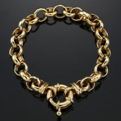 18ct Heavy Yellow Gold Plated 10mm Belcher Chain Bracelet with Bolt Clasp - USA Made-3