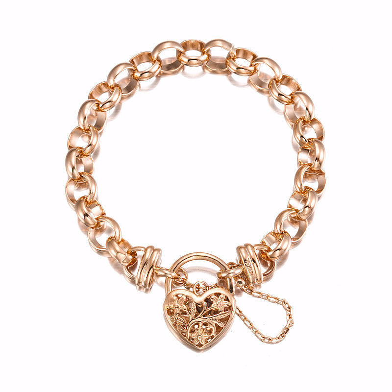 18ct Heavy Rose Gold Plated 10mm Belcher Bracelet Featuring a Filigree Locket - USA Made-2