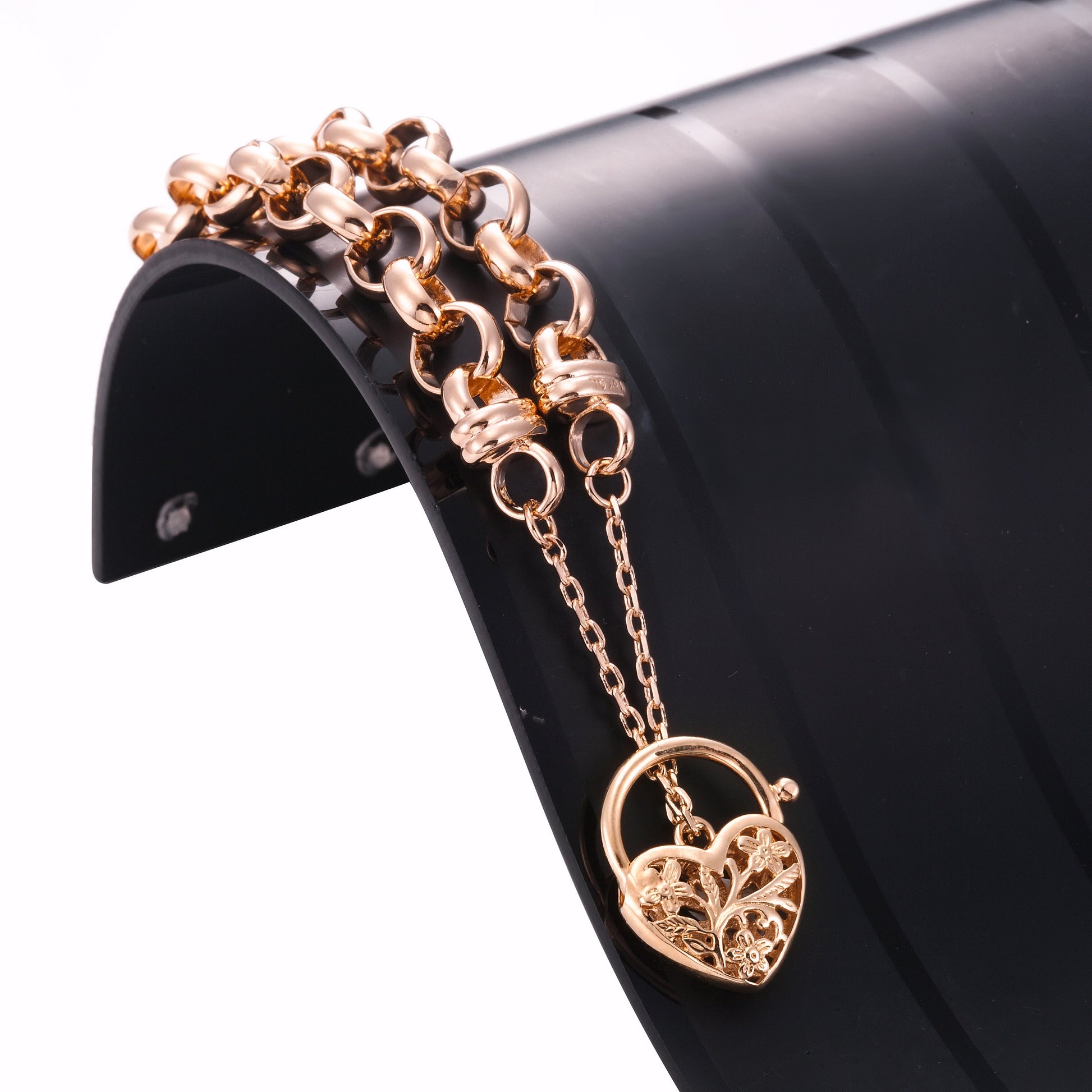18ct Heavy Rose Gold Plated 10mm Belcher Bracelet Featuring a Filigree Locket - USA Made-3