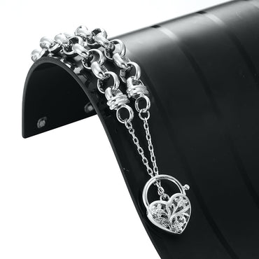 925 Sterling Silver Plated 10mm Belcher Bracelet Featuring a Filigree Locket - USA Made-1