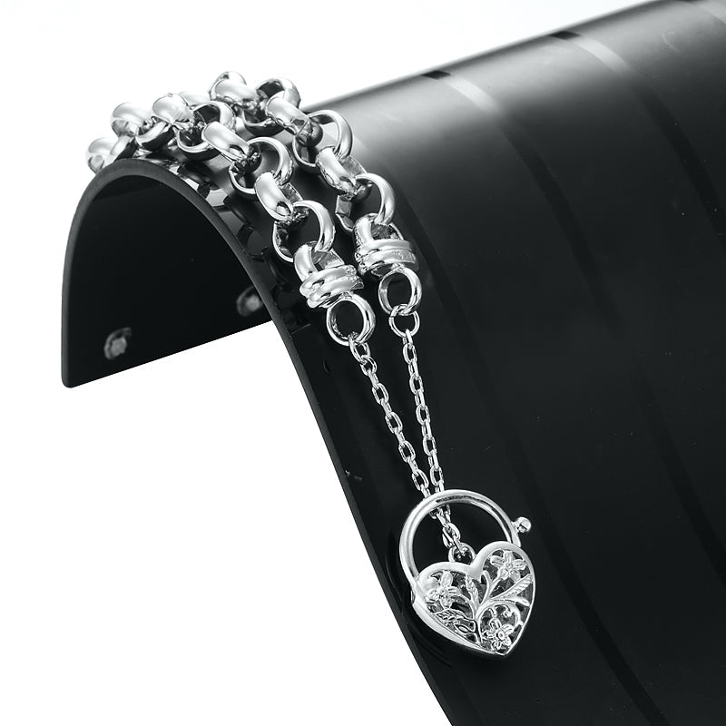 925 Sterling Silver Plated 10mm Belcher Bracelet Featuring a Filigree Locket - USA Made-1