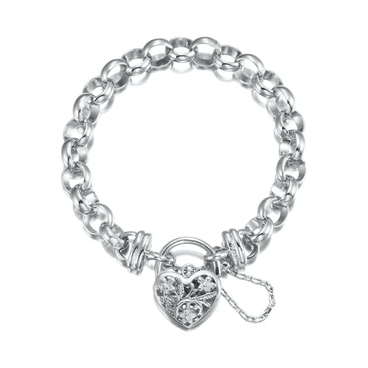 925 Sterling Silver Plated 10mm Belcher Bracelet Featuring a Filigree Locket - USA Made-0