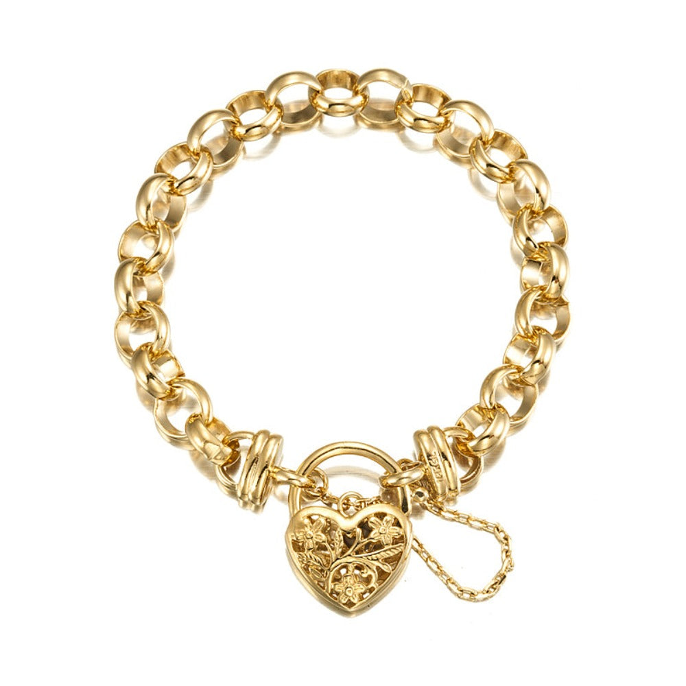 18ct Heavy Yellow Gold Plated 10mm Belcher Bracelet Featuring a Filigree Locket - USA Made-0