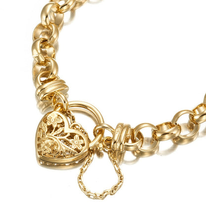 18ct Heavy Yellow Gold Plated 10mm Belcher Bracelet Featuring a Filigree Locket - USA Made-3