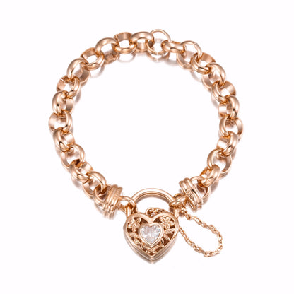 18ct Heavy Rose Gold Plated Belcher Chain Bracelet with a Filigree Locket Featuring a Simulated Diamond - USA Made-1