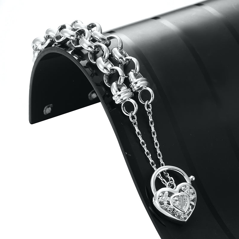 925 Sterling Silver Plated Belcher Chain Bracelet with a Filigree Locket Featuring a Simulated Diamond - USA Made-3