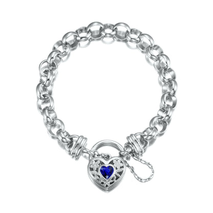 925 Sterling Silver Plated  10mm Belcher Chain Bracelet with a Dark Blue Filigree Locket - USA Made-0