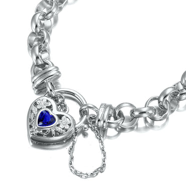 925 Sterling Silver Plated  10mm Belcher Chain Bracelet with a Dark Blue Filigree Locket - USA Made-1