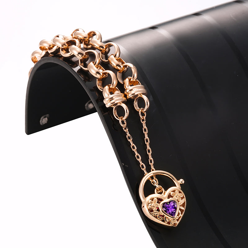 18ct Heavy Rose Gold Plated  10mm Belcher Chain Bracelet with a Purple Filigree Locket - USA Made-1