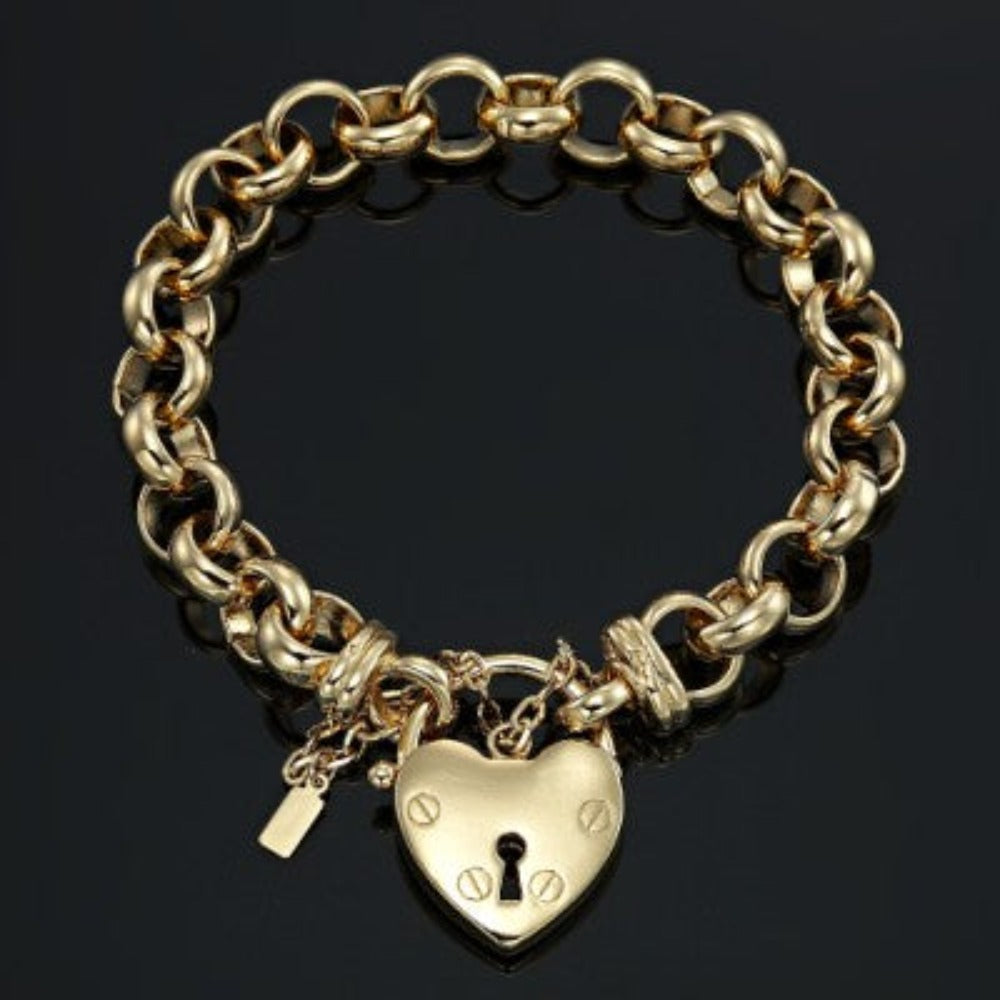 18ct Heavy Yellow Gold Plated 10mm Belcher Chain Bracelet Featuring a Plain Locket - USA Made-4