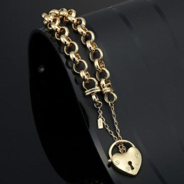 18ct Heavy Yellow Gold Plated 10mm Belcher Chain Bracelet Featuring a Plain Locket - USA Made-1