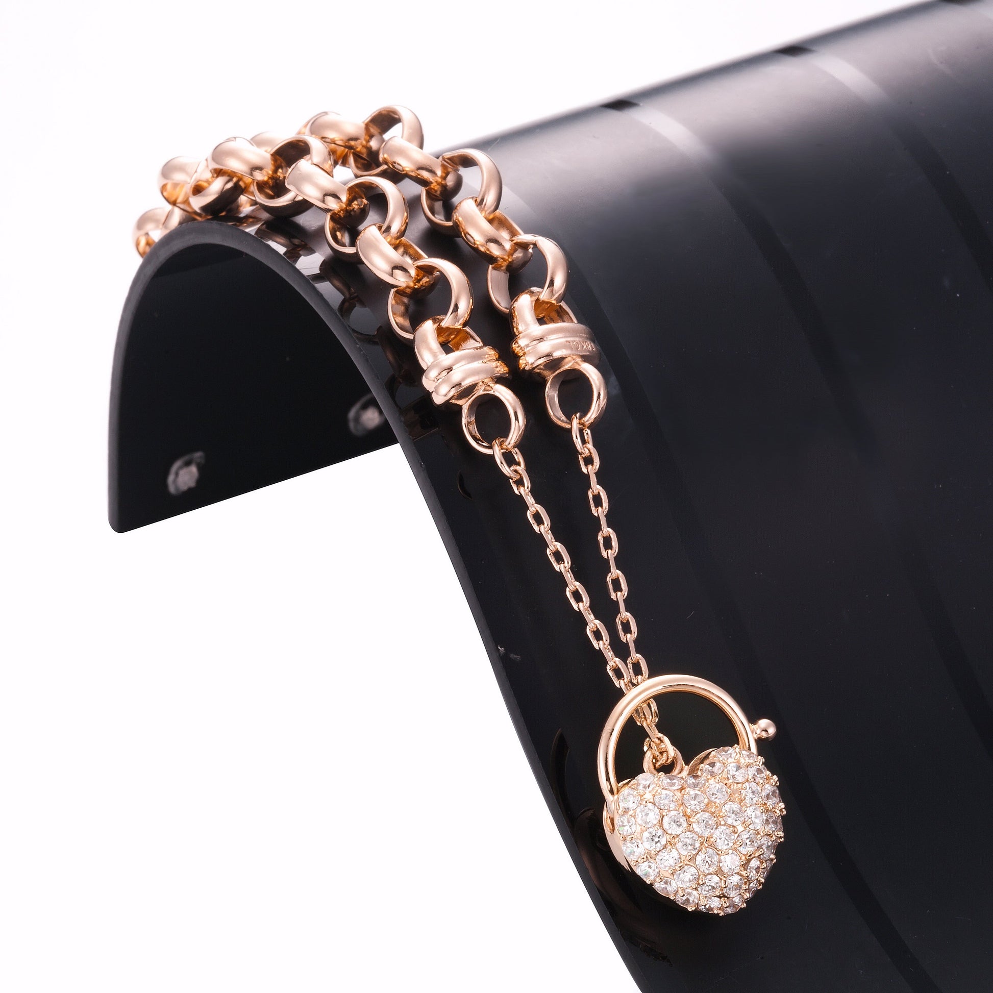 18ct Heavy Rose Gold Plated 10mm Belcher Chain Bracelet Featuring a Simulated Diamond Locket - USA Made-4