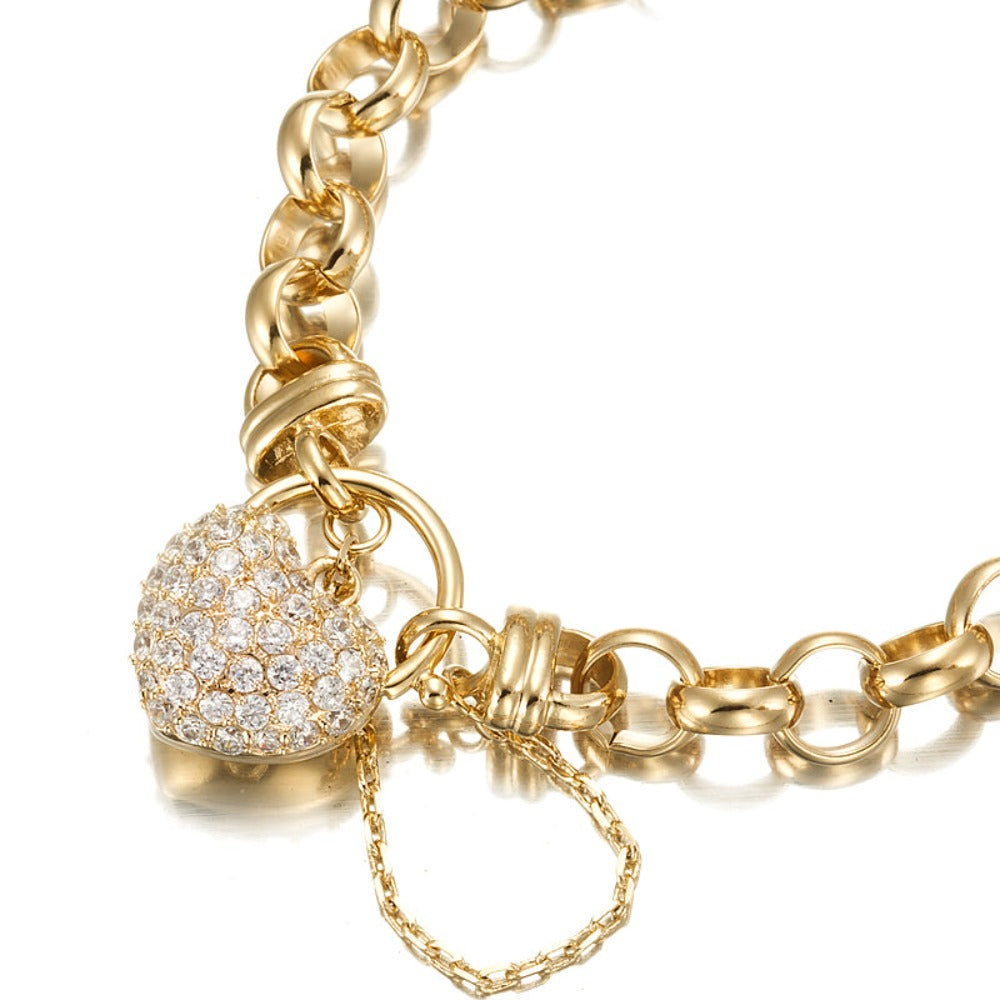 18ct Heavy Yellow Gold Plated 10mm Belcher Chain Bracelet Featuring a Simulated Diamond Locket - USA Made-0