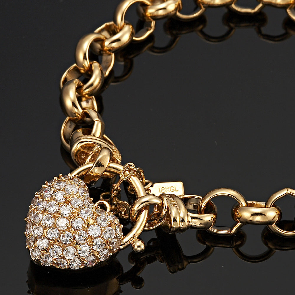 18ct Heavy Yellow Gold Plated 10mm Belcher Chain Bracelet Featuring a Simulated Diamond Locket - USA Made-2