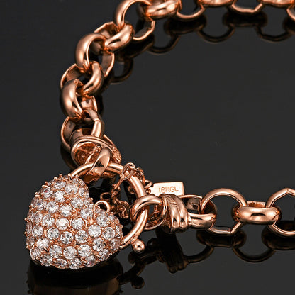18ct Heavy Rose Gold Plated 10mm Belcher Chain Bracelet Featuring a Simulated Diamond Locket - USA Made-3