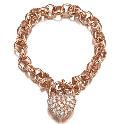 18ct Heavy Rose Gold Plated 10mm Belcher Chain Bracelet Featuring a Simulated Diamond Locket - USA Made-1