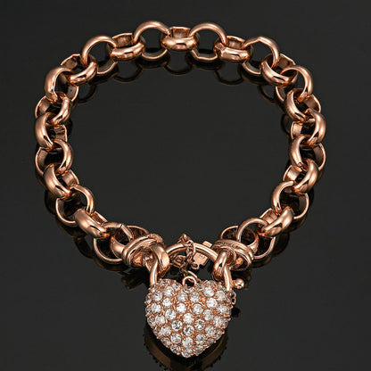 18ct Heavy Rose Gold Plated 10mm Belcher Chain Bracelet Featuring a Simulated Diamond Locket - USA Made-2