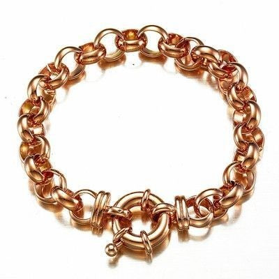 18ct Heavy Rose Gold Plated 10mm Belcher Chain Bracelet with Bolt Clasp - USA Made-0