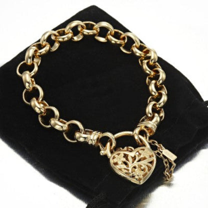 18ct Heavy Yellow Gold Plated 10mm Belcher Bracelet Featuring a Filigree Locket - USA Made-1
