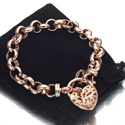 18ct Heavy Rose Gold Plated 10mm Belcher Bracelet Featuring a Filigree Locket - USA Made-1