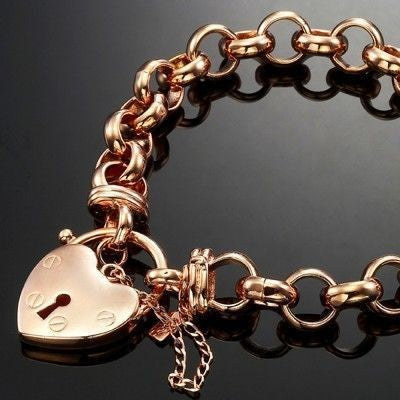 18ct Heavy Rose Gold Plated 10mm Belcher Chain Bracelet Featuring a Plain Locket - USA Made-1