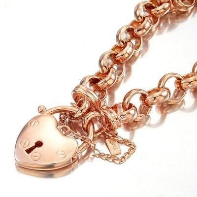 18ct Heavy Rose Gold Plated 10mm Belcher Chain Bracelet Featuring a Plain Locket - USA Made-2