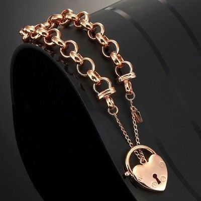 18ct Heavy Rose Gold Plated 10mm Belcher Chain Bracelet Featuring a Plain Locket - USA Made-3