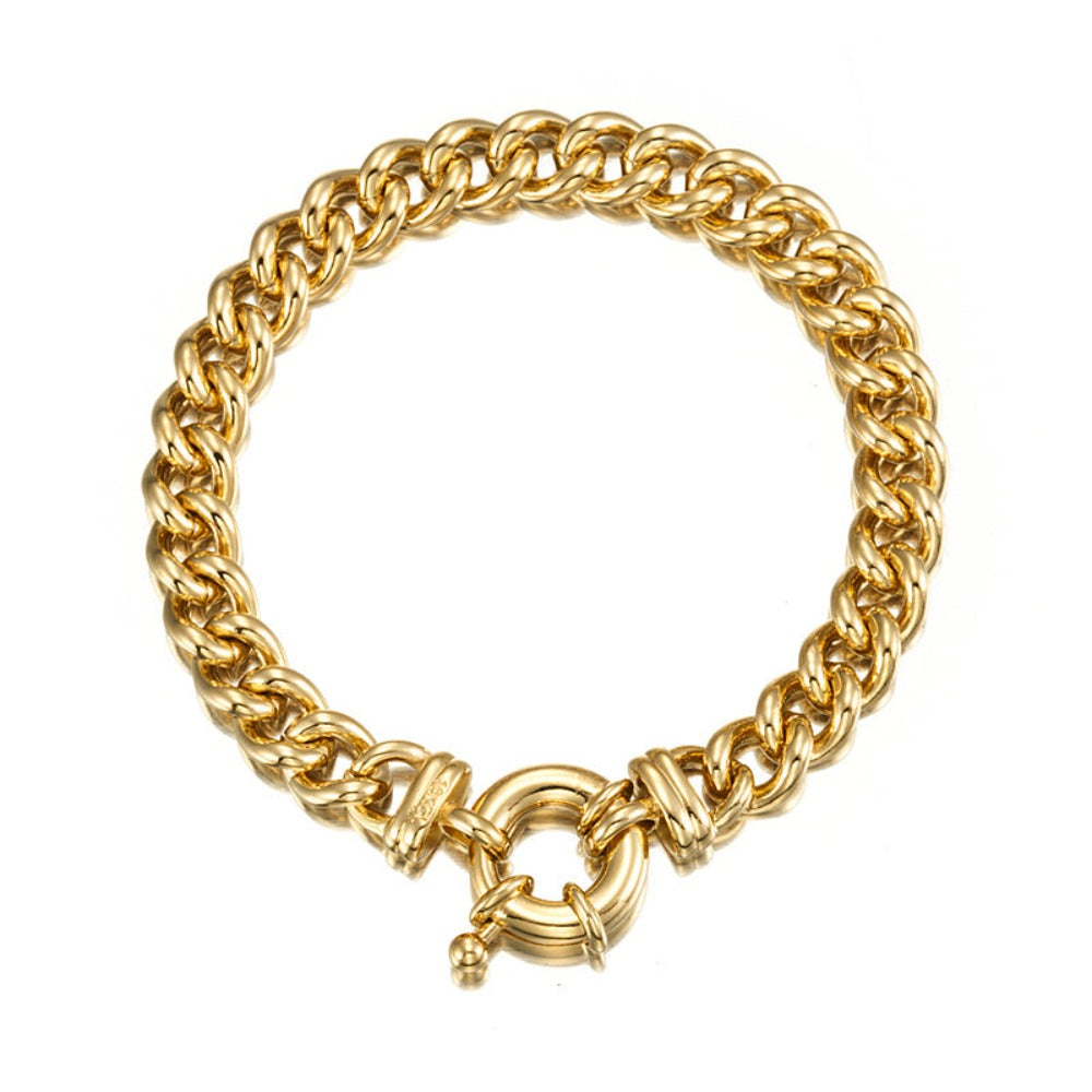 18ct Heavy Yellow Gold Plated  Euro Chain Bracelet with Bolt Clasp - USA Made-3