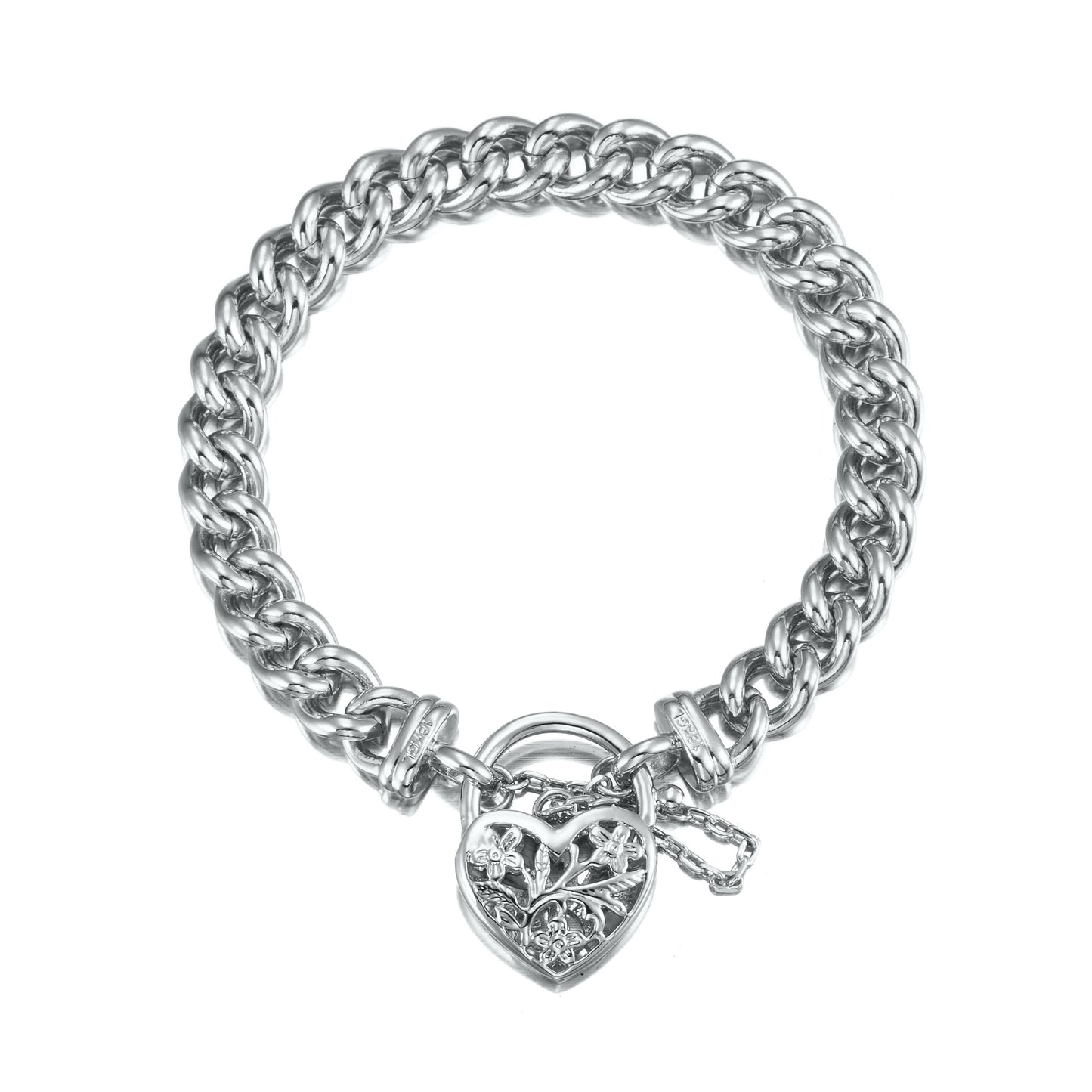 925 Sterling Silver Plated Euro Chain Bracelet with a Filigree Locket - USA Made-0