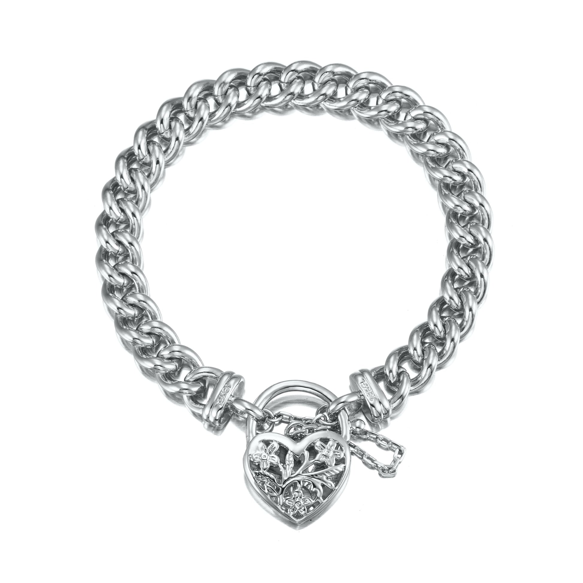 925 Sterling Silver Plated Euro Chain Bracelet with a Filigree Locket - USA Made-0