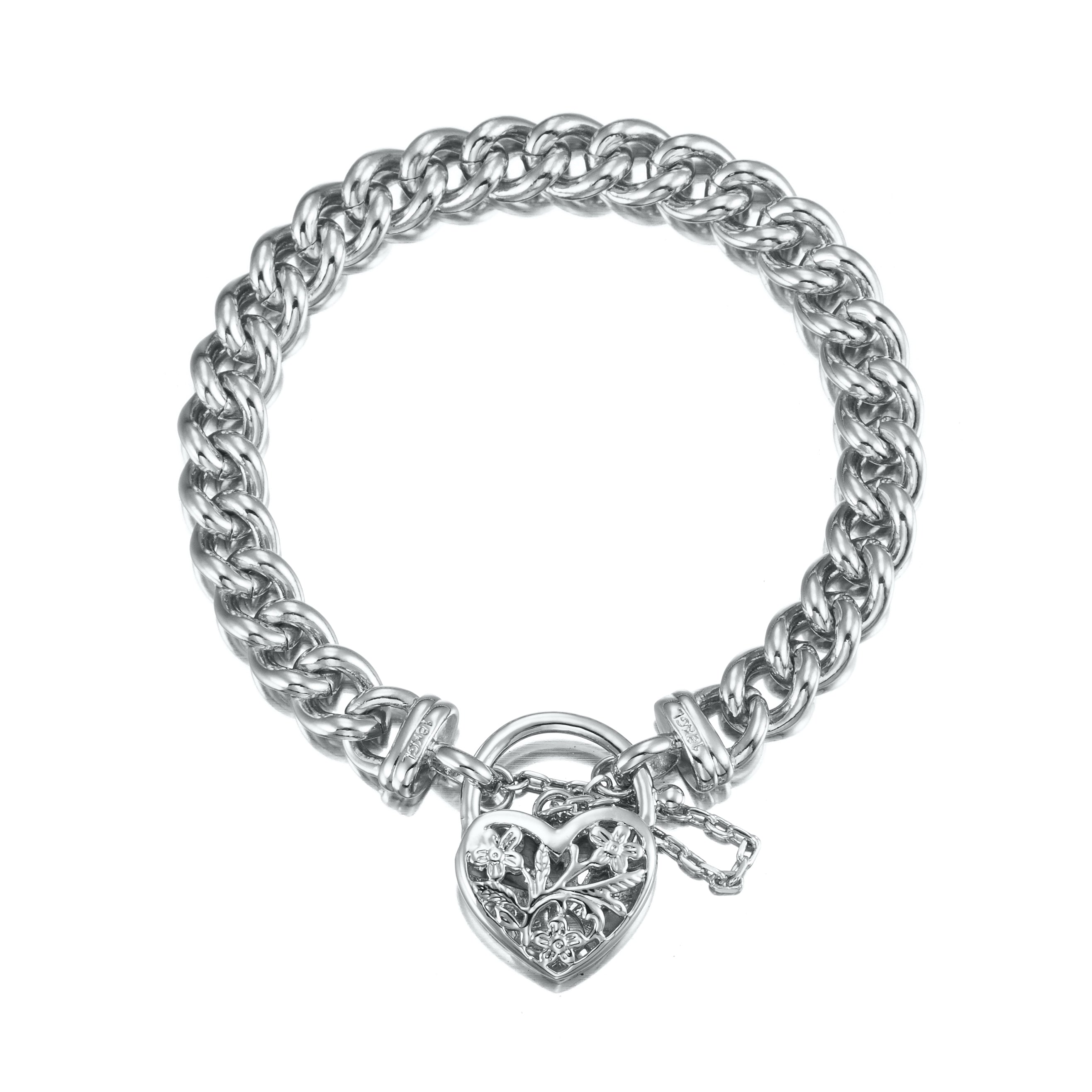925 Sterling Silver Plated Euro Chain Bracelet with a Filigree Locket - USA Made-0