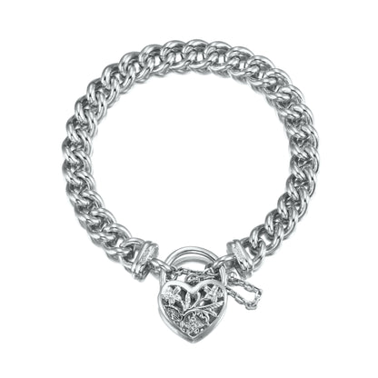 925 Sterling Silver Plated Euro Chain Bracelet with a Filigree Locket - USA Made-0