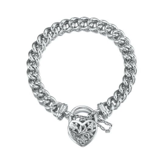925 Sterling Silver Plated Euro Chain Bracelet with a Filigree Locket - USA Made-0