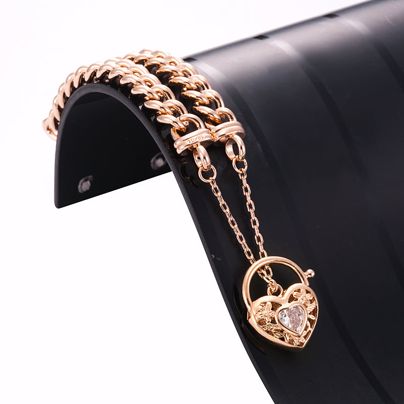 18ct Heavy Rose Gold Plated  Euro Chain Bracelet with a Filigree Locket Featuring a Simulated Diamond - USA Made-1