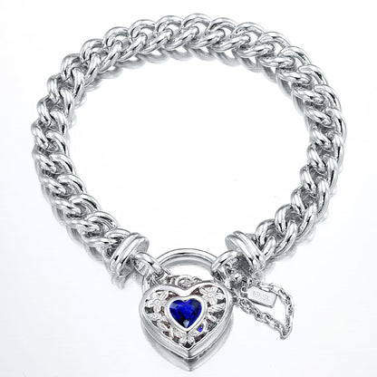 925 Sterling Silver Plated  Euro Chain Bracelet with a Dark Blue Filigree Locket - USA Made-0