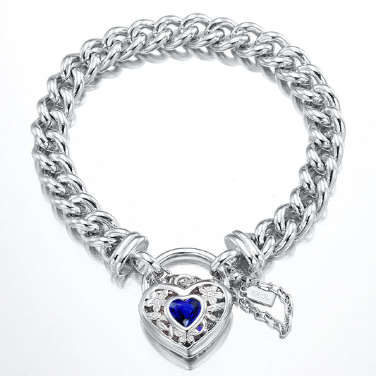 925 Sterling Silver Plated  Euro Chain Bracelet with a Dark Blue Filigree Locket - USA Made-0