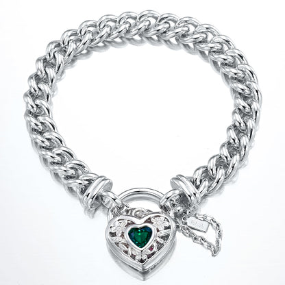 925 Sterling Silver Plated  Euro Chain Bracelet with a Green Filigree Locket - USA Made-0