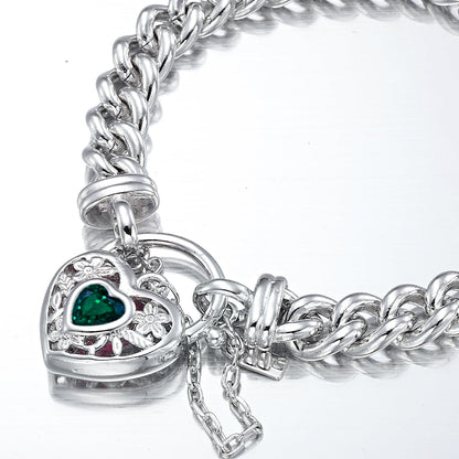 925 Sterling Silver Plated  Euro Chain Bracelet with a Green Filigree Locket - USA Made-2