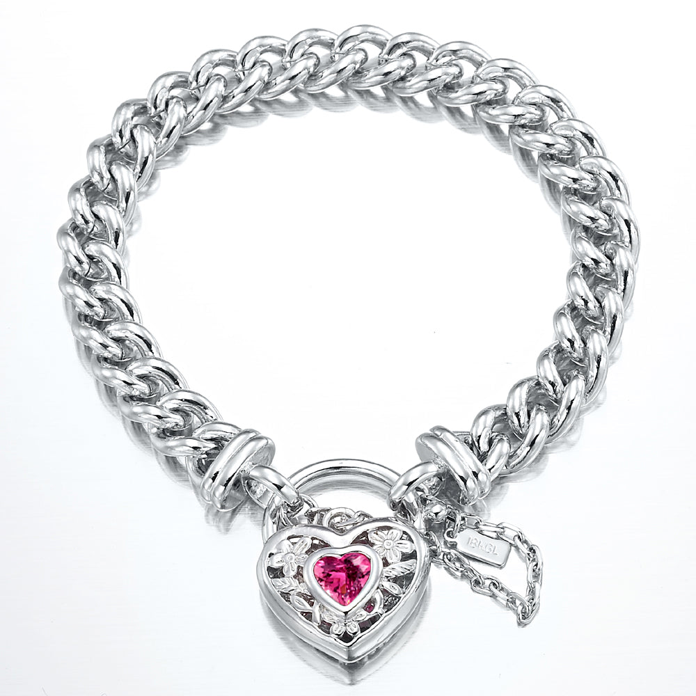 925 Sterling Silver Plated  Euro Chain Bracelet with a Pink Filigree Locket - USA Made-0