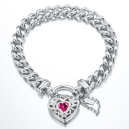 925 Sterling Silver Plated  Euro Chain Bracelet with a Pink Filigree Locket - USA Made-0