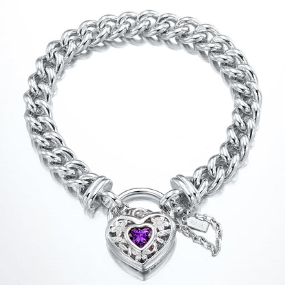 925 Sterling Silver Plated  Euro Chain Bracelet with a Purple Filigree Locket - USA Made-0