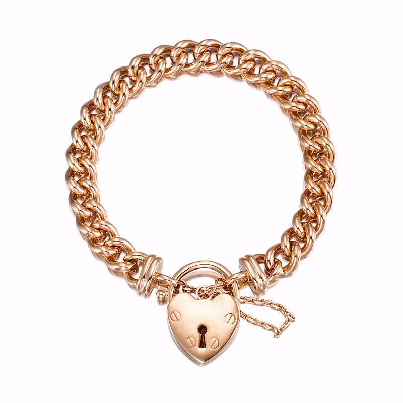18ct Heavy Rose Gold Plated Euro Chain Bracelet Featuring a Plain Locket  - USA Made-0
