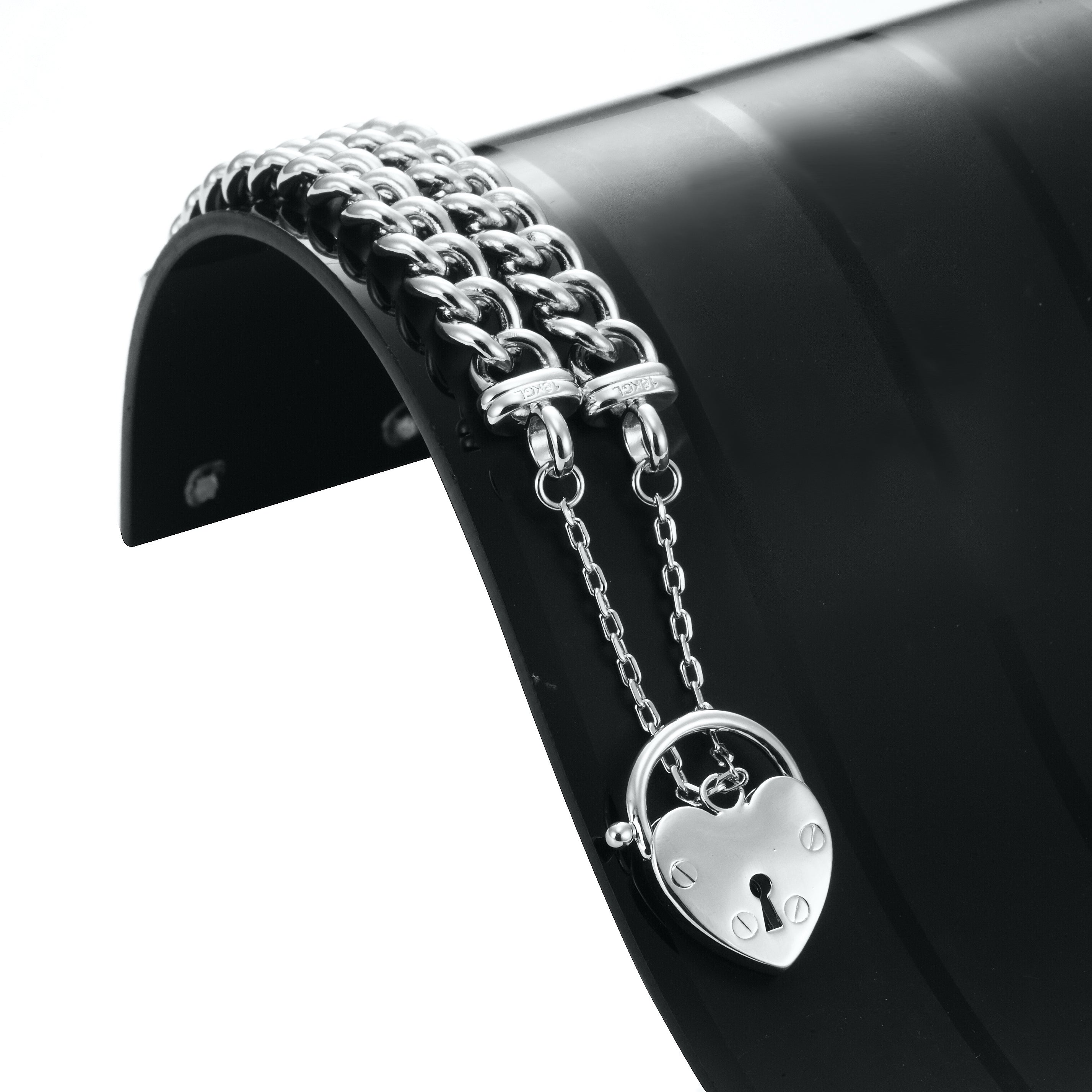 925 Sterling Silver Plated Euro Chain Bracelet Featuring a Plain Locket  - USA Made-3
