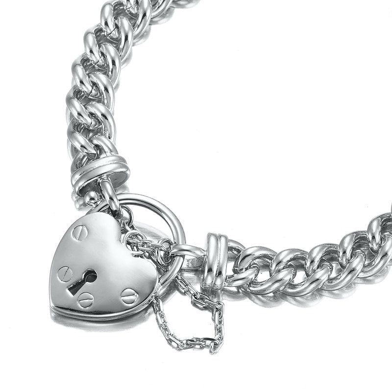 925 Sterling Silver Plated Euro Chain Bracelet Featuring a Plain Locket  - USA Made-1