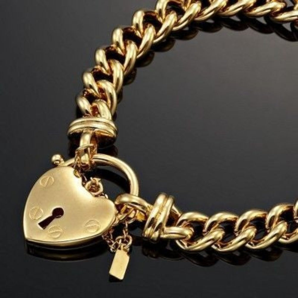 18ct Heavy Yellow Gold Plated Euro Chain Bracelet Featuring a Plain Locket  - USA Made-2