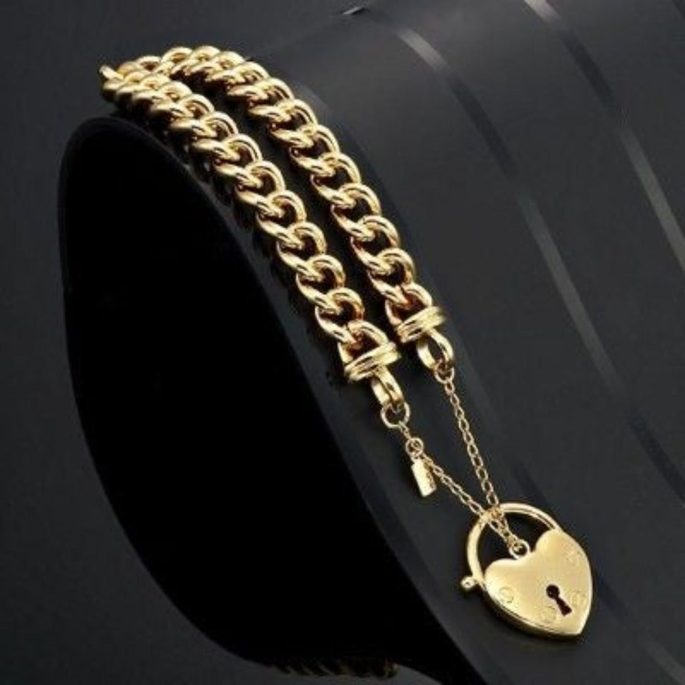 18ct Heavy Yellow Gold Plated Euro Chain Bracelet Featuring a Plain Locket  - USA Made-1