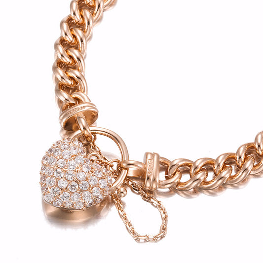 18ct Heavy Rose Gold Plated Euro Chain Bracelet Featuring a Simulated Diamond Locket - USA Made-0