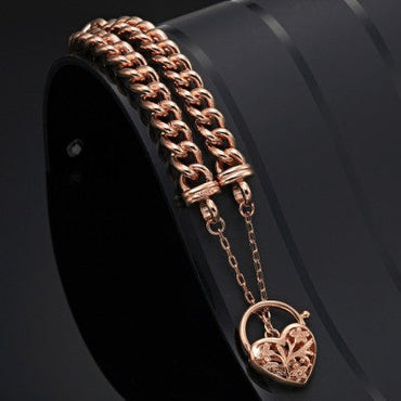 18ct Heavy Rose Gold Plated Euro Chain Bracelet with a Filigree Locket - USA Made-1