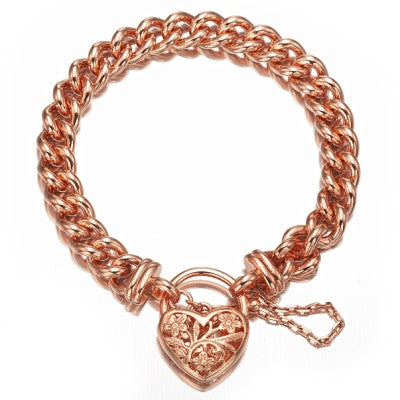 18ct Heavy Rose Gold Plated Euro Chain Bracelet with a Filigree Locket - USA Made-0