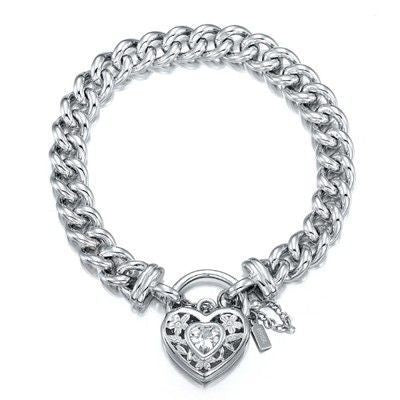 925 Sterling Silver Plated  Euro Chain Bracelet with a Filigree Locket Featuring a Simulated Diamond - USA Made-3